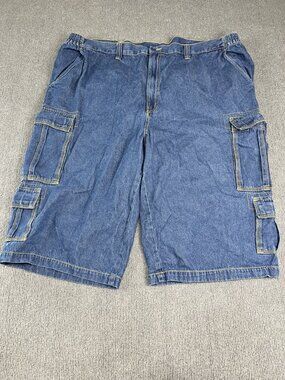 King Size Mens 50 Big Blue Denim Cargo Shorts Elastic Waist